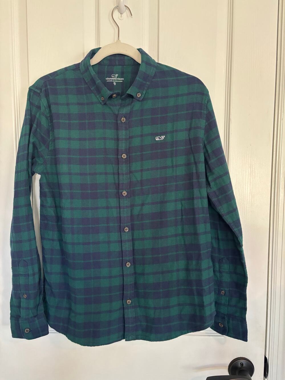Vineyard Vines Boys XL (18)  Flannel Button Down Shirt Green Blue